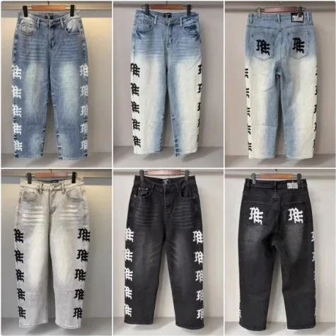 Denim Pants Black White Printed Casual Pants