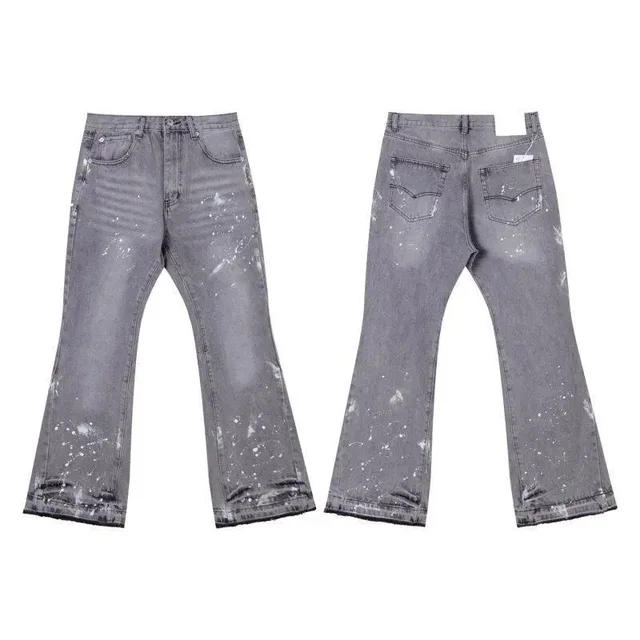 Gray Paint Splatter Flared Jeans
