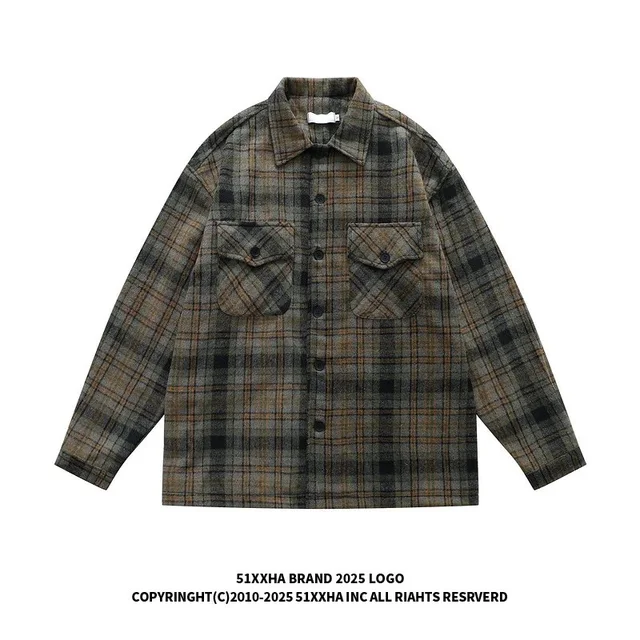 51XXHA Plaid Shirt Black Brown Casual Jacket