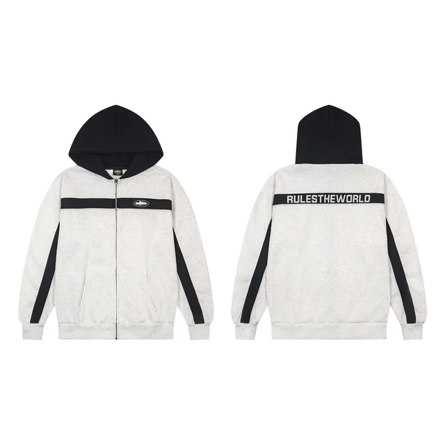 Rule The World Hoodie Grey Black Casual Jacket