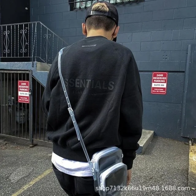 Essentials Black Logo Print Crewneck Sweatshirt