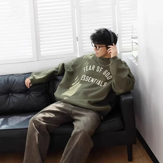 Fear Of God Essentials Olive Green Oversized Sweatshirt