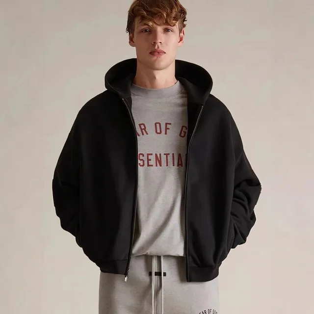 Unisex Black Oversized Zip-Up Bomber Jacket