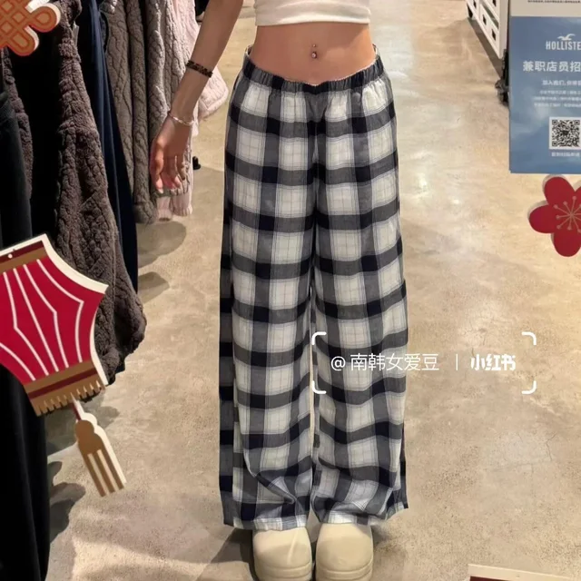 Checkered Wide Leg Gray Plaid Pants