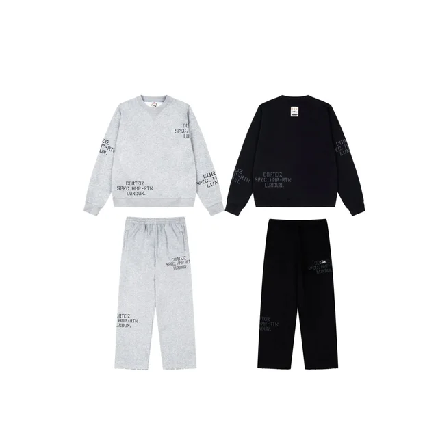 Corteiz Spec Hmp Rtw Gray And Black Casual Sweatshirt Set