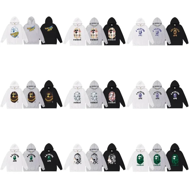 A Bathing Ape Hoodie White Gray Black Streetwear