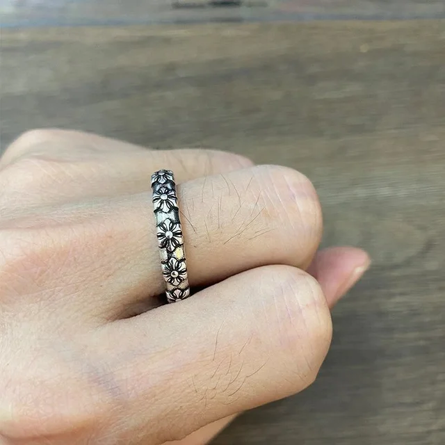 Silver Floral Band Ring Silver Boho Jewelry