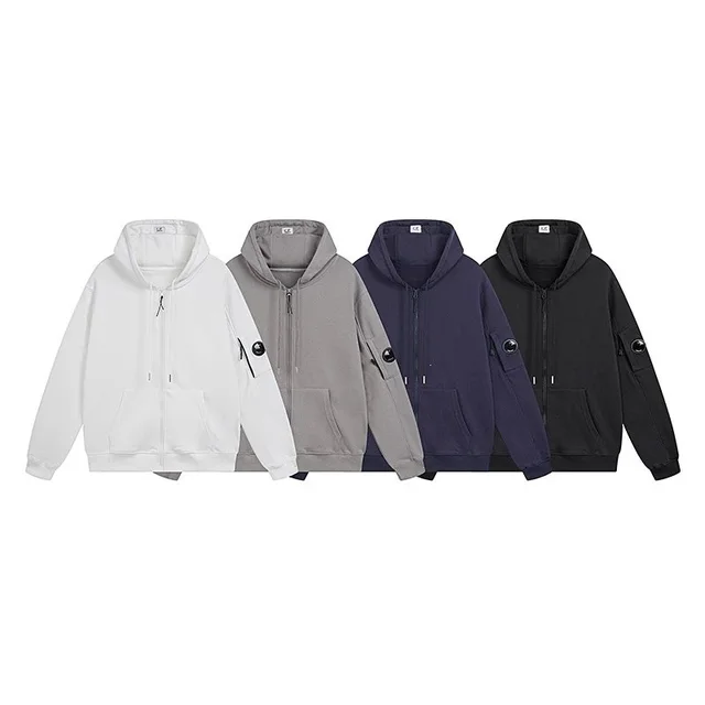 Unisex Zip-Up Hoodie White Gray Navy Black Casual Sweatshirt