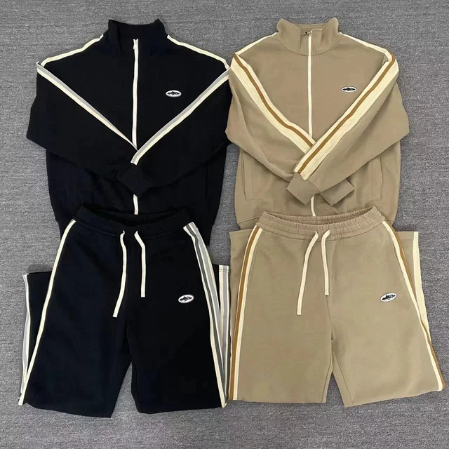 Track Suit Set Black And Beige Sportswear