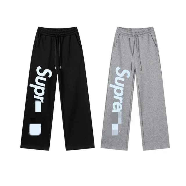 Supreme Logo Print Black Gray Casual Pants