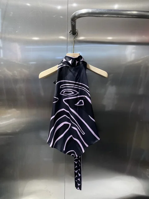 Abstract Print Black Silk Scarf Fashion Accessory