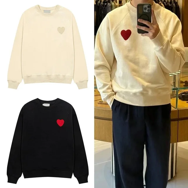 Heart Patch Crewneck Sweatshirt Cream Casual