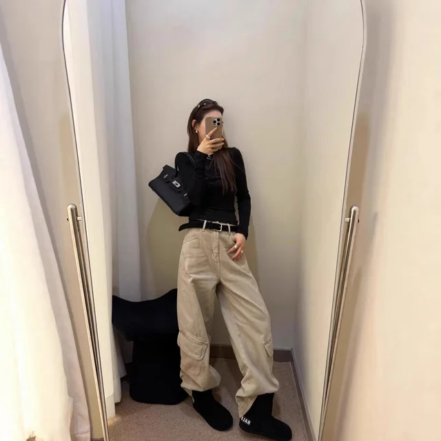 Unisex Cargo Pants Beige Streetwear