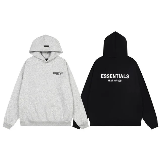 Fear Of God Essentials Gray Black Oversized Hoodie