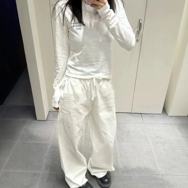 White Long Sleeve Top White Casual Pants