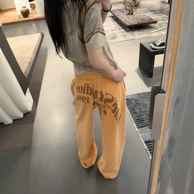 Unisex Oversized Orange Print Sweatpants