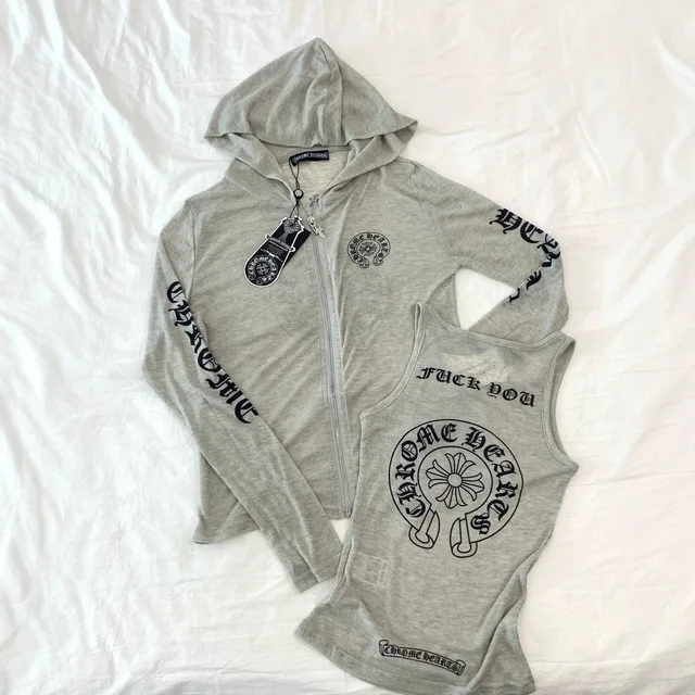 Chrome Hearts Zip Hoodie Gray Streetwear