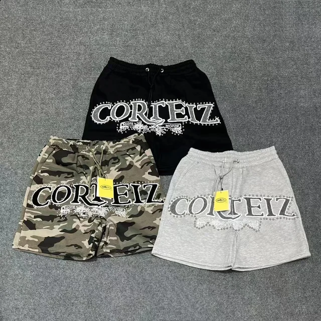 Corteiz Logo Print Black Camo Gray Casual Shorts