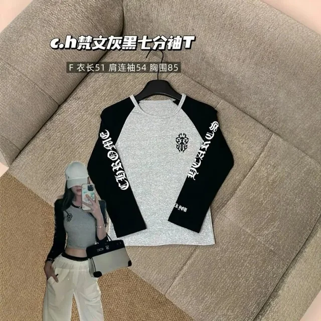 C.H Gray Black Seven Quarter Sleeve T-Shirt Casual