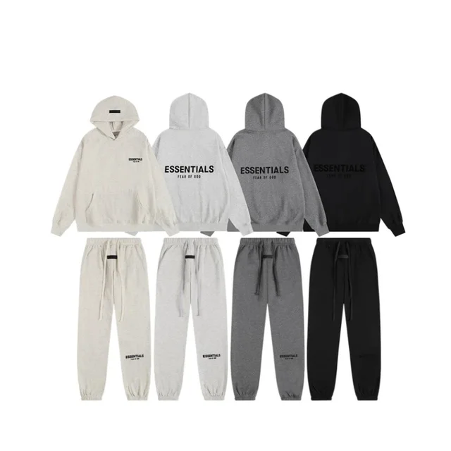 Essentials Hoodie Set White Gray Black Casual Wear