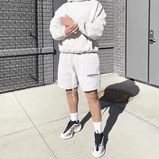 Essentials White Logo Print Sweat Shorts