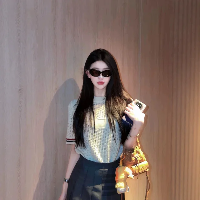 Knitted Short Sleeve Cream Casual Top