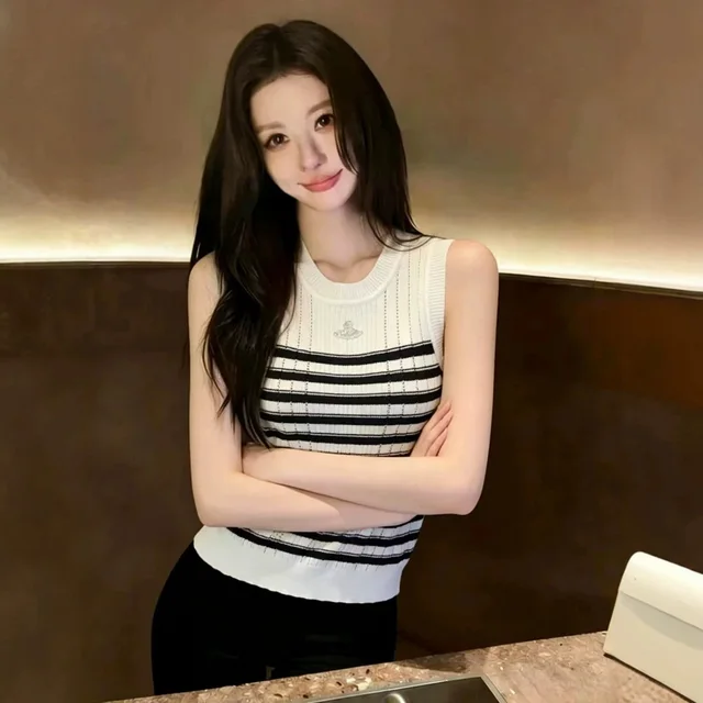 Vivienne Westwood Striped Knit Sleeveless Top White Casual