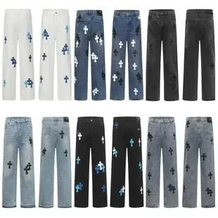 Denim Pants Cross Pattern Multi Color Casual Pants