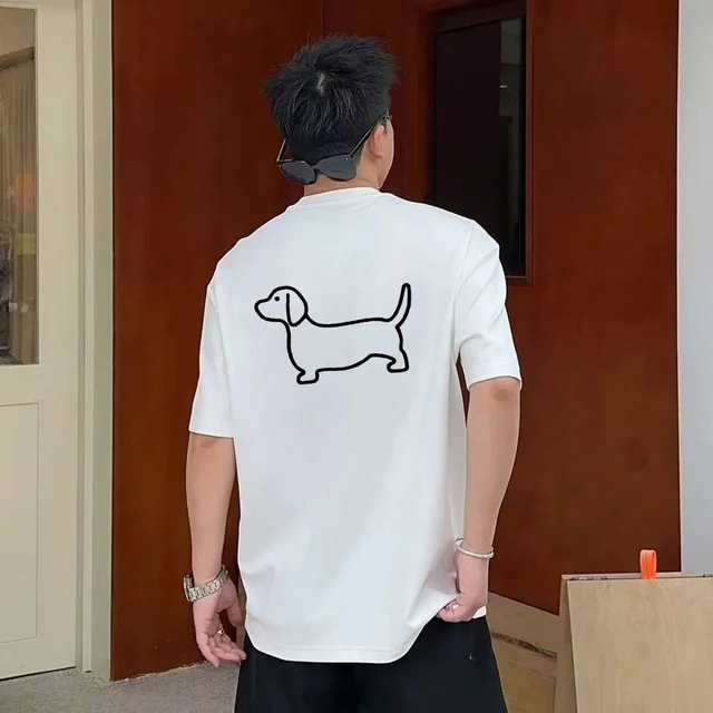 Unisex White Dachshund Print Casual T-Shirt