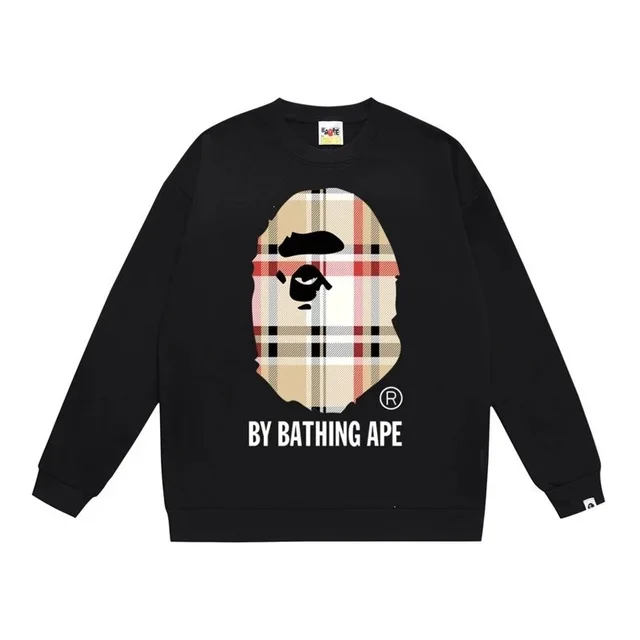 Bape Ape Head Black Plaid Print Sweatshirt