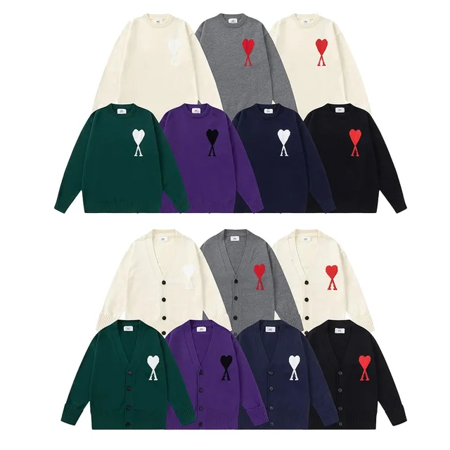 Heart Logo Knit Sweater Multi Color Casual Cardigan