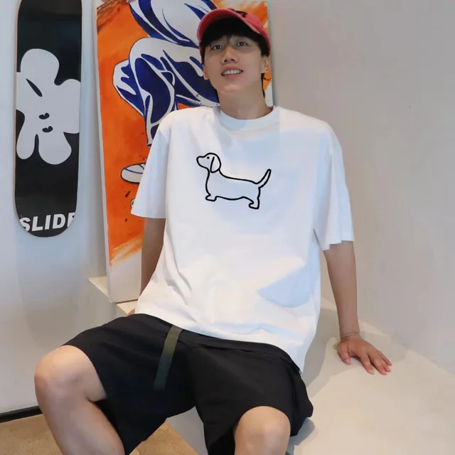 Unisex White Dachshund Print Casual T-Shirt