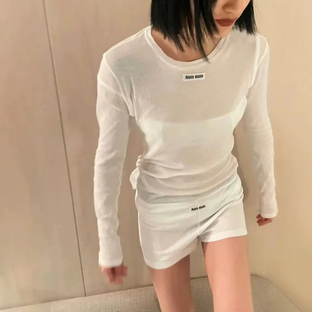 Miu Miu Long Sleeve White Minimalist Top