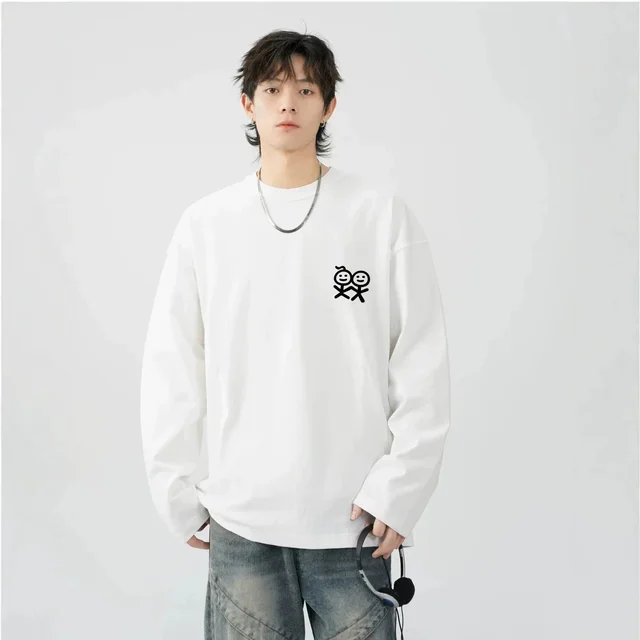 White Long Sleeve T-Shirt With Cartoon Print Casual Style