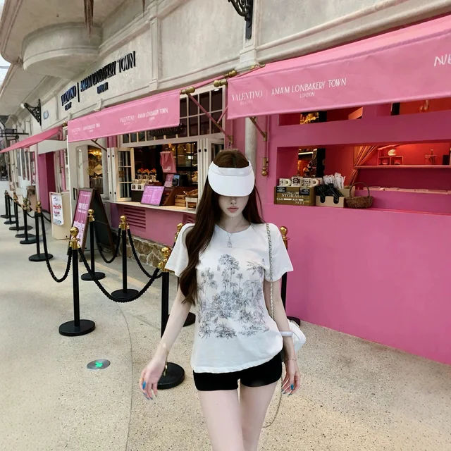 White Printed T-Shirt White Casual Top