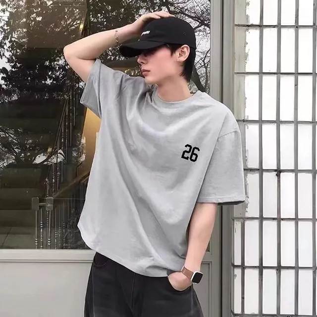 Unisex Gray 26 Print Oversized T-Shirt