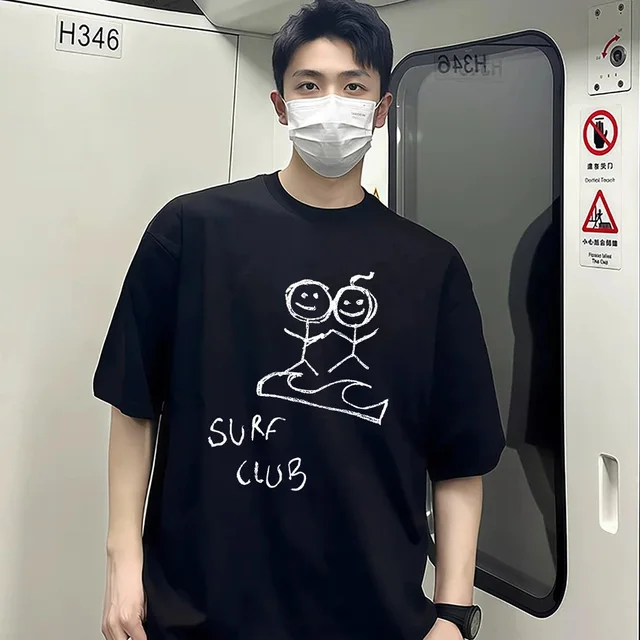 Unisex Surf Club Black Casual T-Shirt