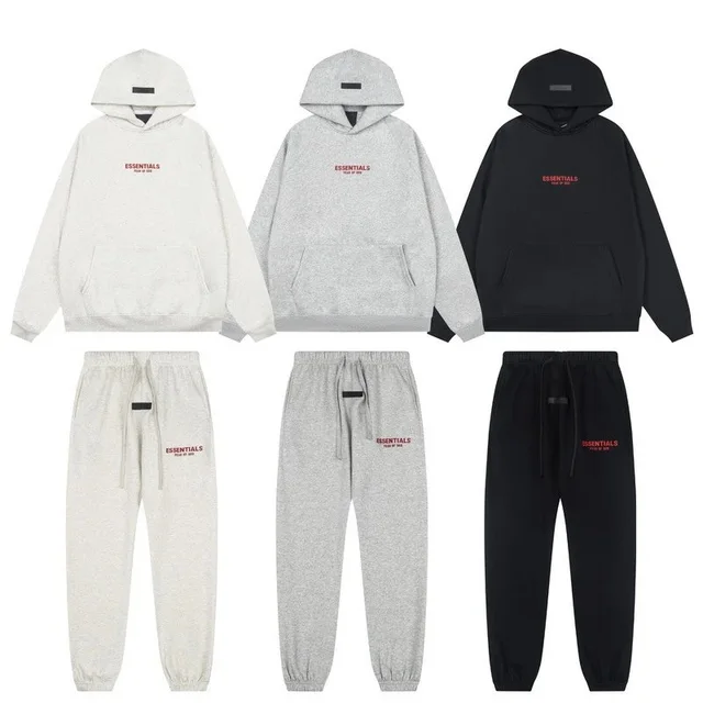 Essentials Hoodie Set White Gray Black Casual