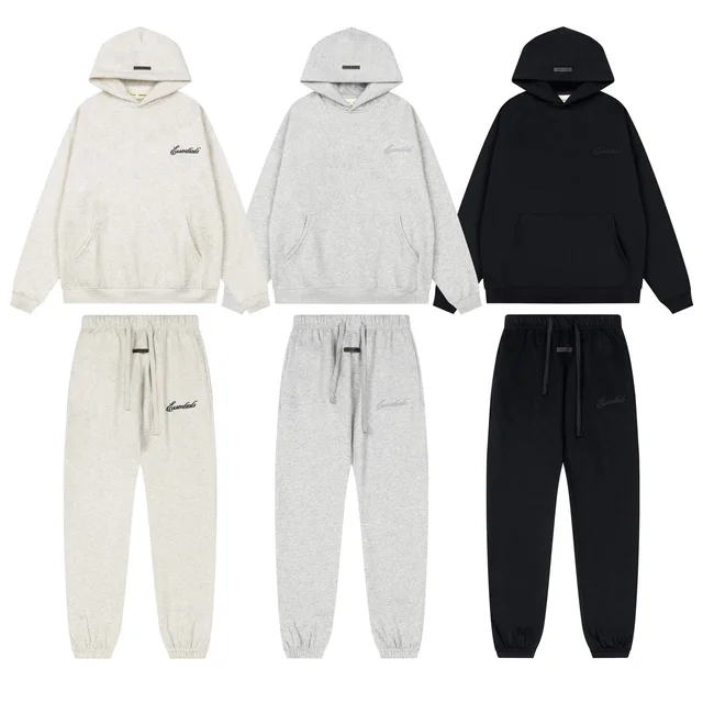 Essentials Hoodie Set White Gray Black Casual