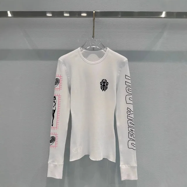 White Long Sleeve Graphic T-Shirt Casual Top