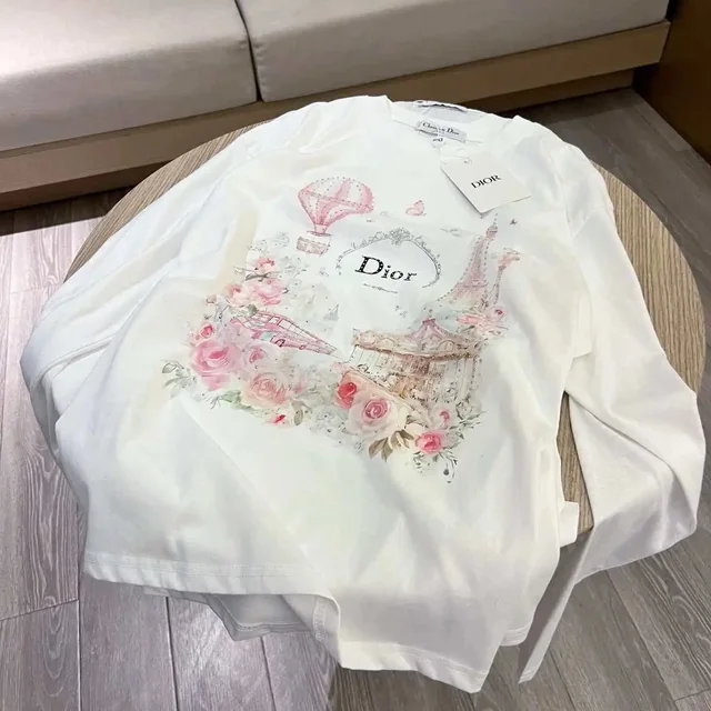 Dior Long Sleeve White Floral Print T-Shirt