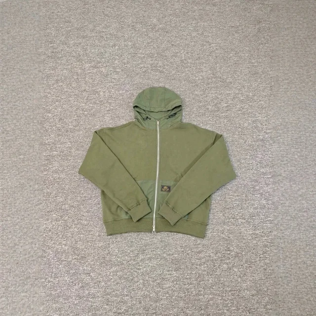 Green Hooded Zip-Up Casual Jacket