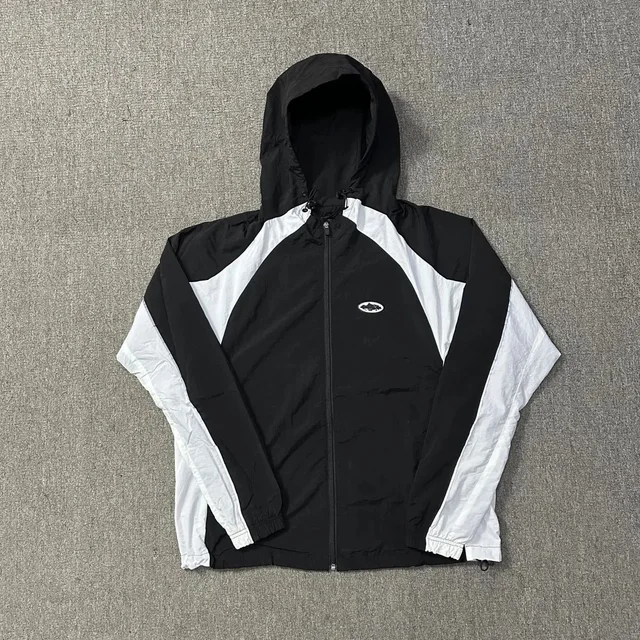 Unisex Sport Hooded Black White Track Jacket
