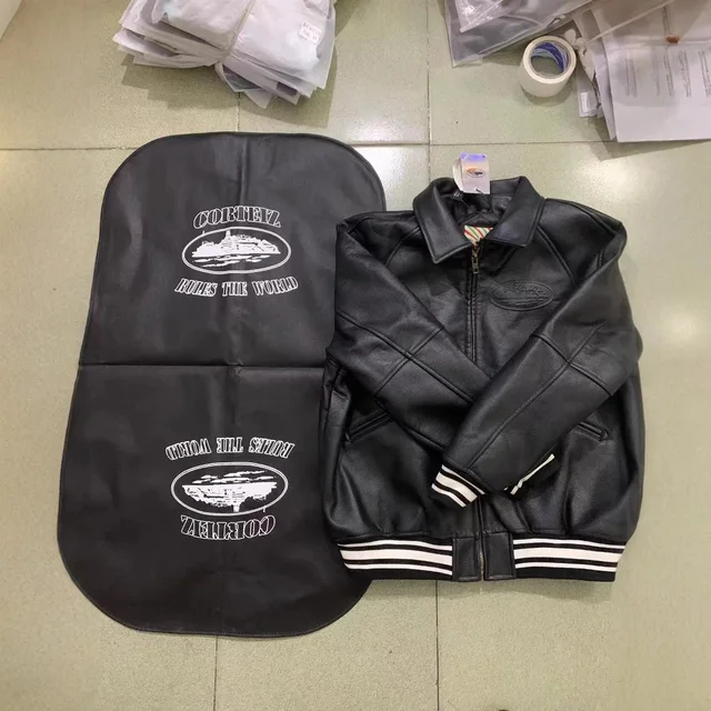 Cortevz Leather Black Bomber Jacket