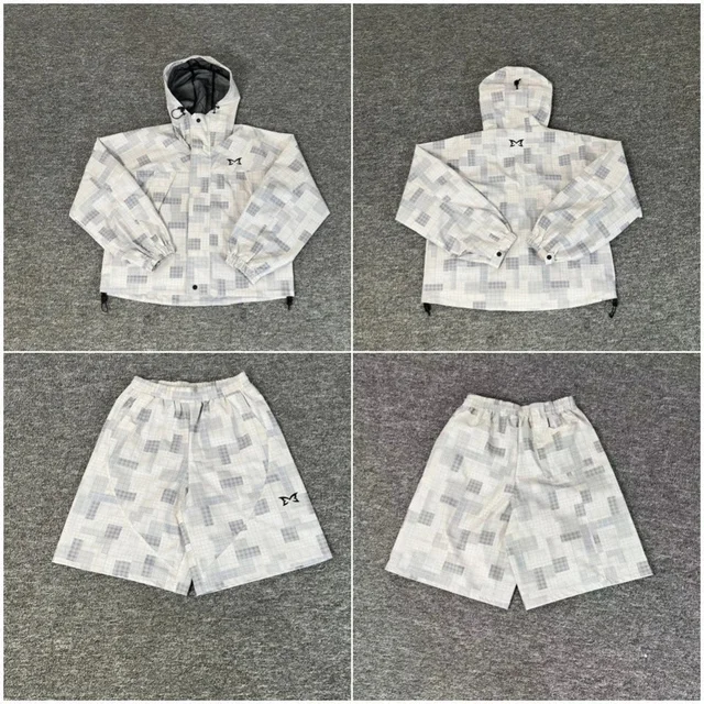 M Logo Jacket White Checkered Casual Set